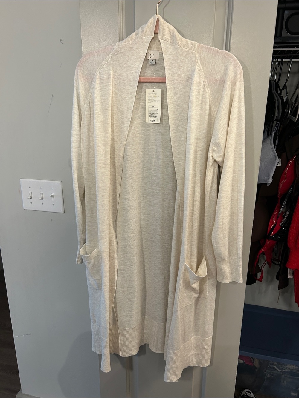 NWT A New Day Cream Open Front Long Cardigan